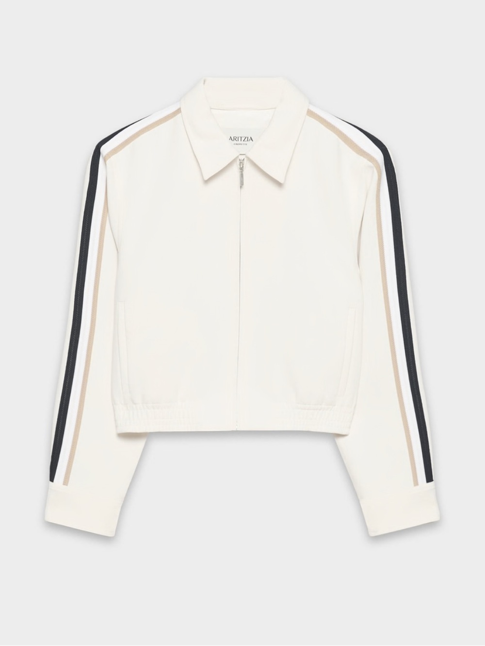 Aritzia Cropped Bomber Jacket in Off-White with Black and Beige Stripes